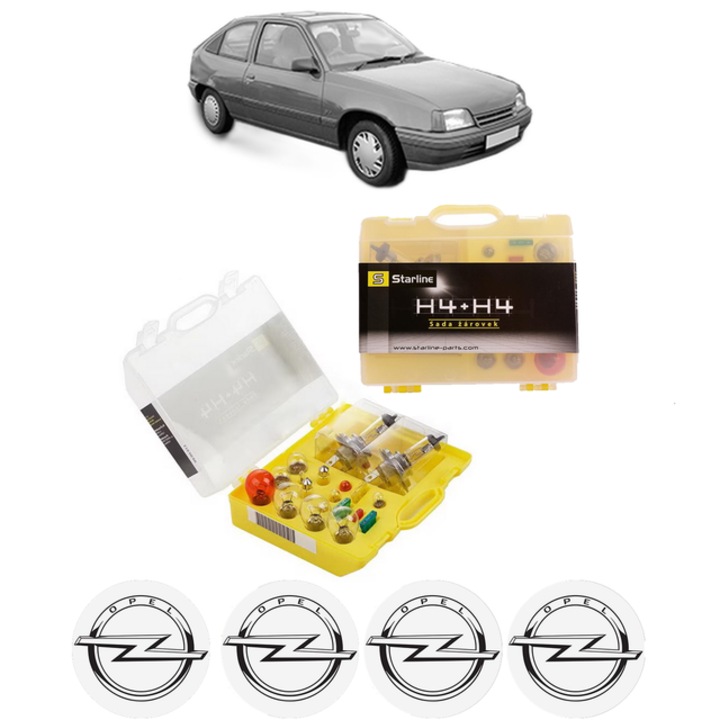 Kit trusa Set becuri H4 compatibila cu OPEL KADETT E Hatchback (T85) din 1984-1991, bec far, semnalizare, pozitie, iluminare numar, frana, plafoniera, stop frana