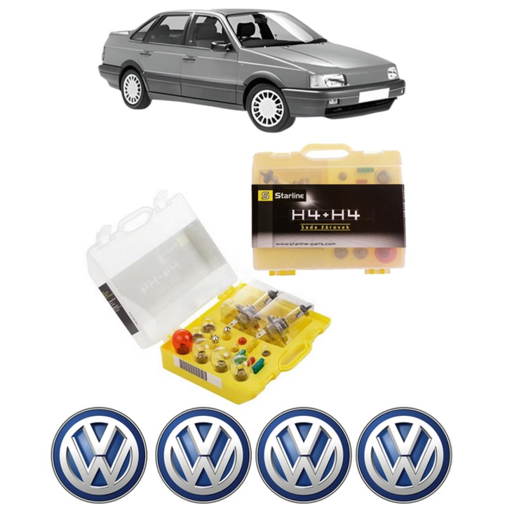 Kit trusa Set becuri H4 compatibila cu Volkswagen PASSAT B3/B4 (3A2, 35I) din 1988-1996, bec far, semnalizare, pozitie, iluminare numar, frana, plafoniera, stop frana