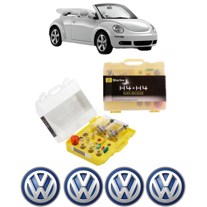 Kit trusa Set becuri H4 compatibila cu Volkswagen BEETLE Convertible (5C7, 5C8) din 2011-2019, bec far, semnalizare, pozitie, iluminare numar, frana, plafoniera, stop frana