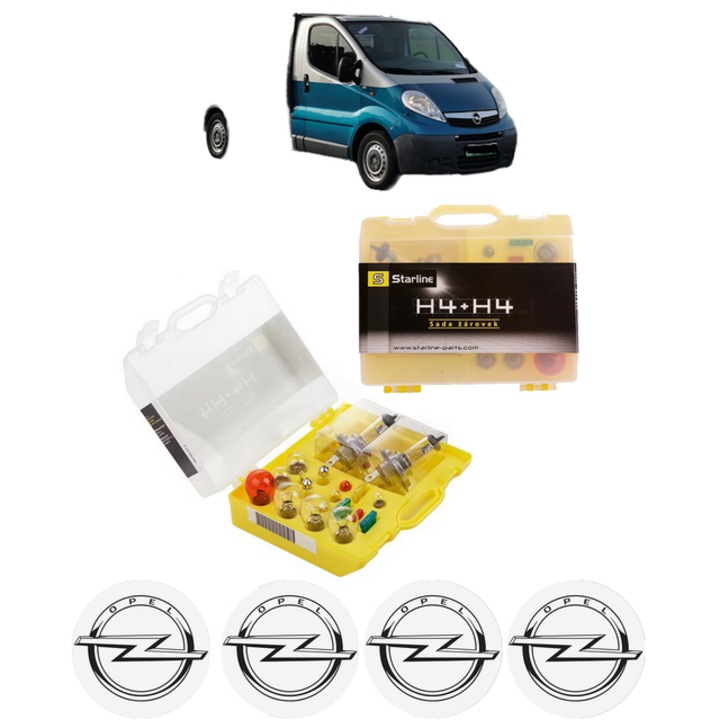 Kit trusa Set becuri H4 compatibila cu OPEL VIVARO A Platform/Chassis (X83) din 2001-2014, bec far, semnalizare, pozitie, iluminare numar, frana, plafoniera, stop frana