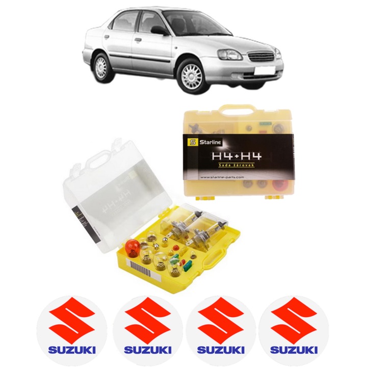 Kit trusa Set becuri H4 compatibila cu SUZUKI BALENO (EG) din 1995-2002, bec far, semnalizare, pozitie, iluminare numar, frana, plafoniera, stop frana