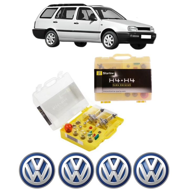 Kit trusa Set becuri H4 compatibila cu Volkswagen GOLF III Variant (1H5) din 1993-1999, bec far, semnalizare, pozitie, iluminare numar, frana, plafoniera, stop frana