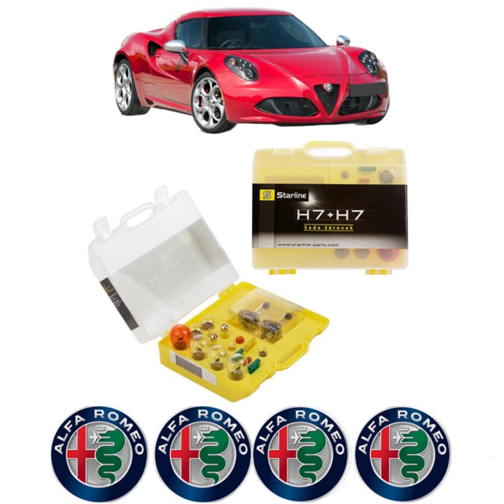 Kit trusa Set becuri H7 compatibila cu ALFA ROMEO 4C (960_) din 2013-2020, bec far, semnalizare, pozitie, iluminare numar, frana, plafoniera, stop frana