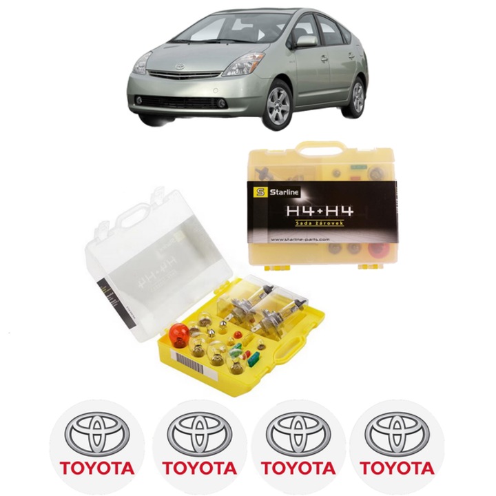 Kit trusa Set becuri H4 compatibila cu TOYOTA PRIUS Liftback (_W2_) din 2003-2009, bec far, semnalizare, pozitie, iluminare numar, frana, plafoniera, stop frana