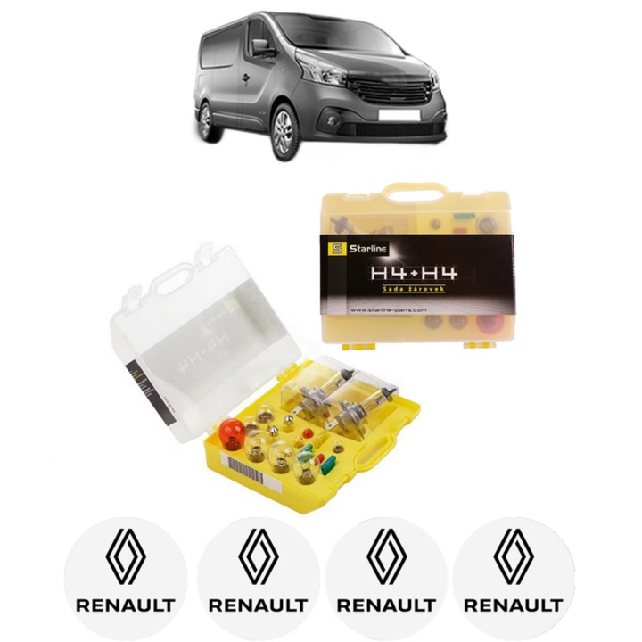 Kit trusa Set becuri H4 compatibila cu RENAULT TRAFIC III Van (FG_) din 2014-2021, bec far, semnalizare, pozitie, iluminare numar, frana, plafoniera, stop frana