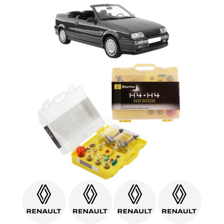 Kit trusa Set becuri H4 compatibila cu RENAULT 19 II Cabriolet (D53_, 853_) din 1992-1996, bec far, semnalizare, pozitie, iluminare numar, frana, plafoniera, stop frana