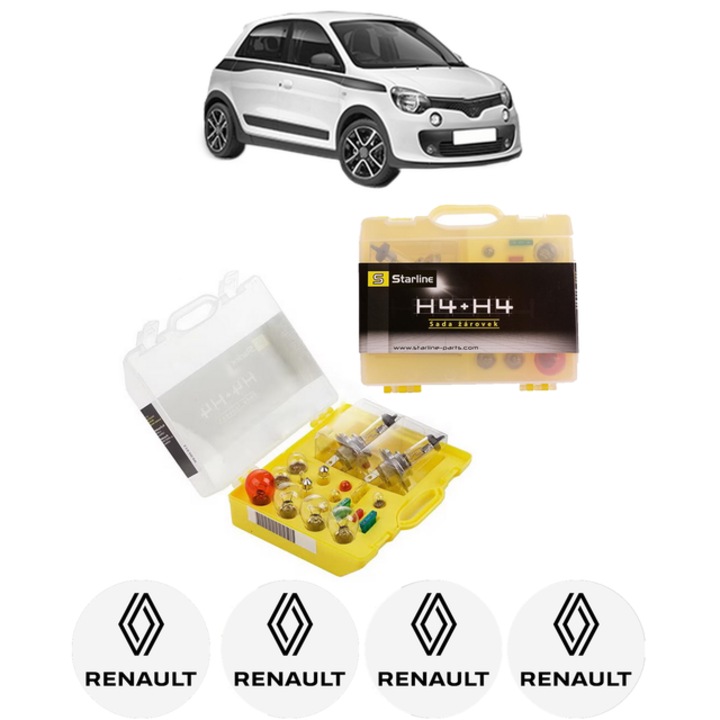 Kit trusa Set becuri H4 compatibila cu RENAULT TWINGO III (BCM_, BCA_) din 2014-2024, bec far, semnalizare, pozitie, iluminare numar, frana, plafoniera, stop frana