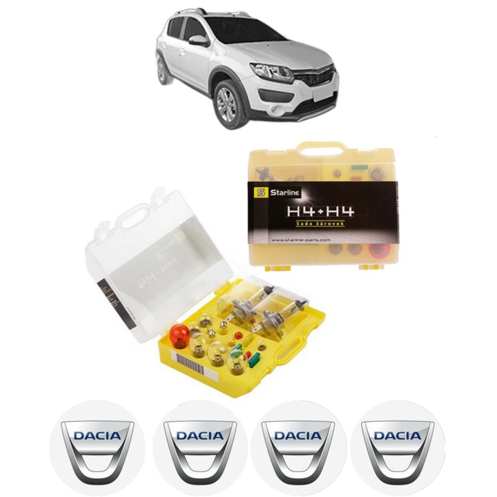 Kit trusa Set becuri H4 compatibila cu DACIA SANDERO II (B8_) din 2012-2020, bec far, semnalizare, pozitie, iluminare numar, frana, plafoniera, stop frana