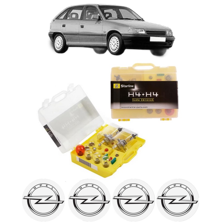 Kit trusa Set becuri H4 compatibila cu OPEL ASTRA F Saloon (T92) din 1991-1998, bec far, semnalizare, pozitie, iluminare numar, frana, plafoniera, stop frana