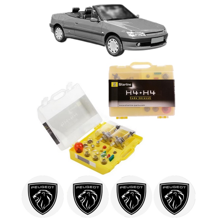 Kit trusa Set becuri H4 compatibila cu PEUGEOT 306 Convertible (7D, N3, N5) din 1994-2002, bec far, semnalizare, pozitie, iluminare numar, frana, plafoniera, stop frana
