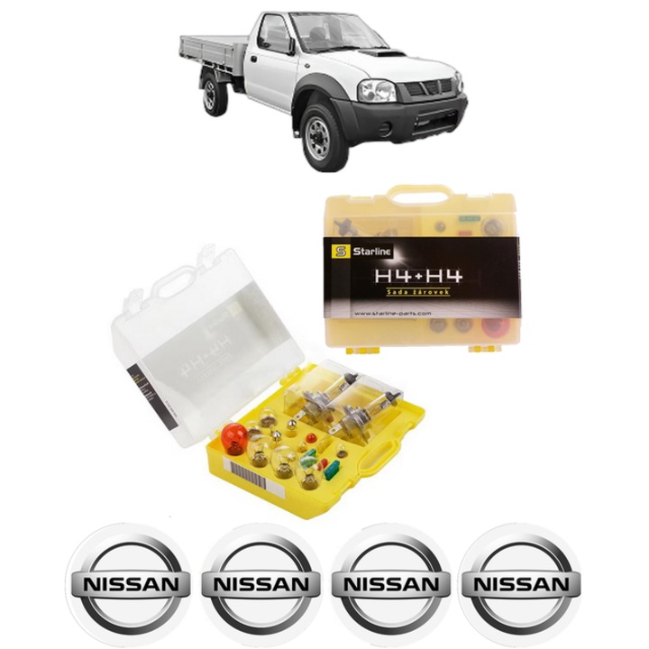 Kit trusa Set becuri H4 compatibila cu NISSAN NAVARA NP300 Platform/Chassis (D40) din 2008-2010, bec far, semnalizare, pozitie, iluminare numar, frana, plafoniera, stop frana