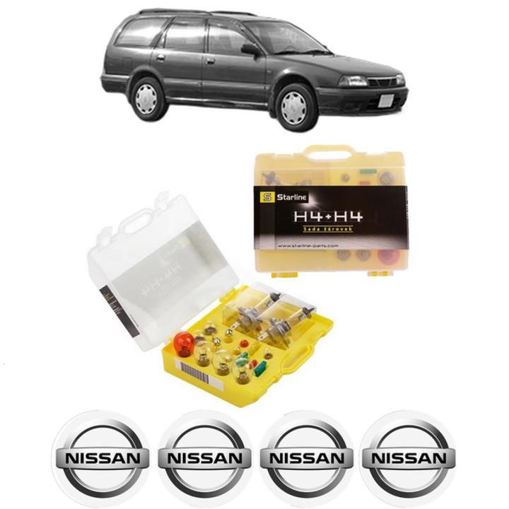 Kit trusa Set becuri H4 compatibila cu NISSAN PRIMERA Traveller (W10) din 1990-1998, bec far, semnalizare, pozitie, iluminare numar, frana, plafoniera, stop frana
