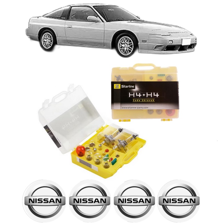 Kit trusa Set becuri H4 compatibila cu NISSAN 200SX (S13) din 1988-1993, bec far, semnalizare, pozitie, iluminare numar, frana, plafoniera, stop frana