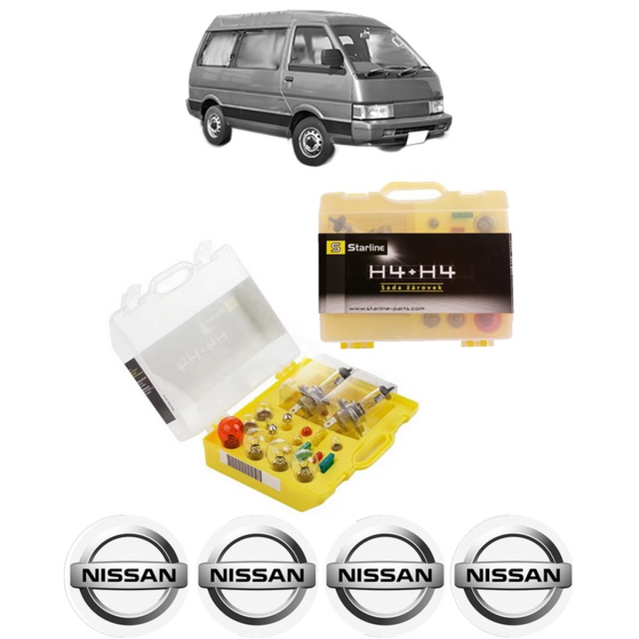 Kit trusa Set becuri H4 compatibila cu NISSAN VANETTE Bus (C22) din 1986-1995, bec far, semnalizare, pozitie, iluminare numar, frana, plafoniera, stop frana