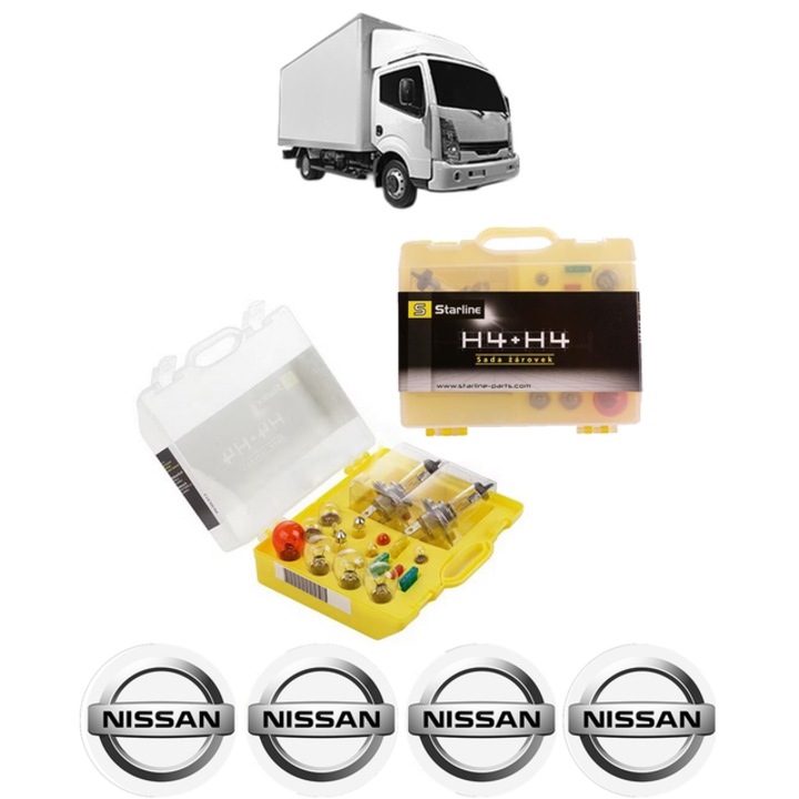 Kit trusa Set becuri H4 compatibila cu NISSAN NT400 CABSTAR (F24M) din 2014, bec far, semnalizare, pozitie, iluminare numar, frana, plafoniera, stop frana