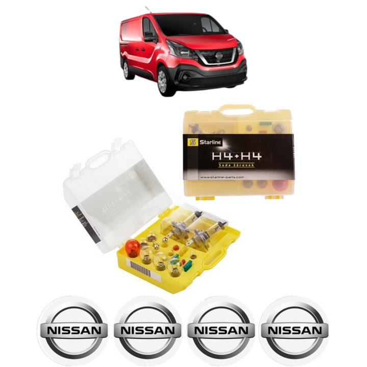Kit trusa Set becuri H4 compatibila cu NISSAN NV300 Van (X82) din 2016-2021, bec far, semnalizare, pozitie, iluminare numar, frana, plafoniera, stop frana