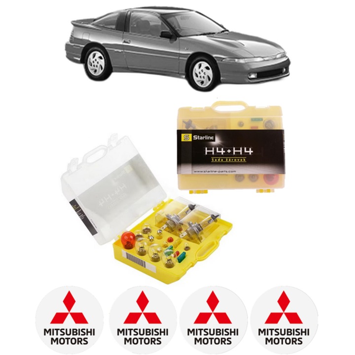Kit trusa Set becuri H4 compatibila cu MITSUBISHI ECLIPSE I (D2_A) din 1991-1995, bec far, semnalizare, pozitie, iluminare numar, frana, plafoniera, stop frana
