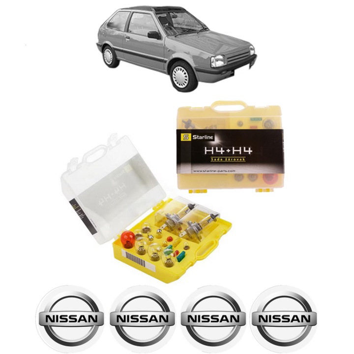Kit trusa Set becuri H4 compatibila cu NISSAN MICRA I (K10) din 1982-1992, bec far, semnalizare, pozitie, iluminare numar, frana, plafoniera, stop frana