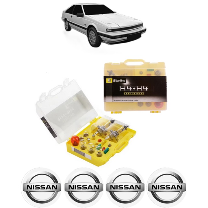 Kit trusa Set becuri H4 compatibila cu NISSAN SILVIA (S12) din 1984-1988, bec far, semnalizare, pozitie, iluminare numar, frana, plafoniera, stop frana