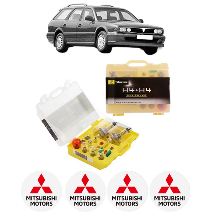 Kit trusa Set becuri H4 compatibila cu MITSUBISHI SIGMA Station Wagon (F0_W) din 1992-1996, bec far, semnalizare, pozitie, iluminare numar, frana, plafoniera, stop frana