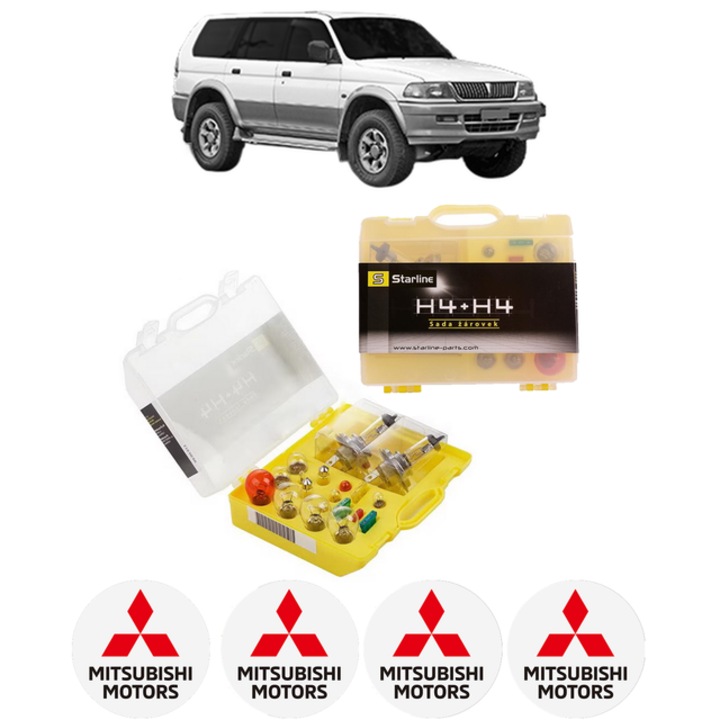 Kit trusa Set becuri H4 compatibila cu MITSUBISHI PAJERO SPORT VAN I (K90) din 1999-2008, bec far, semnalizare, pozitie, iluminare numar, frana, plafoniera, stop frana
