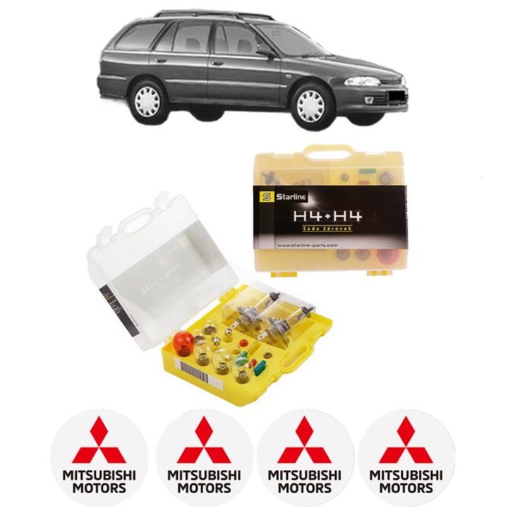 Kit trusa Set becuri H4 compatibila cu MITSUBISHI LANCER V Station Wagon (CB_W, CD_W) din 1992-2003, bec far, semnalizare, pozitie, iluminare numar, frana, plafoniera, stop frana
