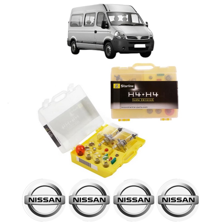 Kit trusa Set becuri H4 compatibila cu NISSAN INTERSTAR Van (X70) din 2002-2006, bec far, semnalizare, pozitie, iluminare numar, frana, plafoniera, stop frana
