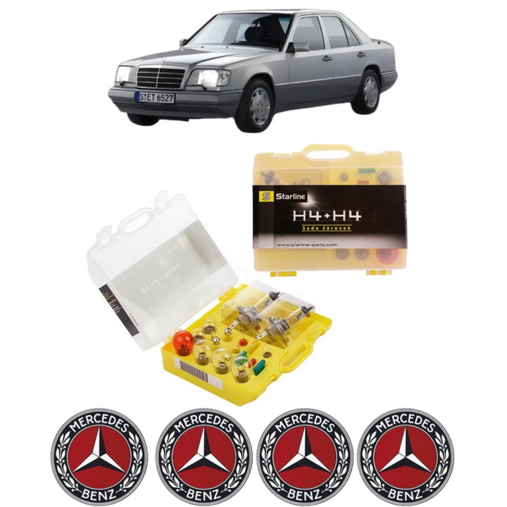 Kit trusa Set becuri H4 compatibila cu MERCEDES-BENZ E-CLASS (W124) din 1993-1995, bec far, semnalizare, pozitie, iluminare numar, frana, plafoniera, stop frana