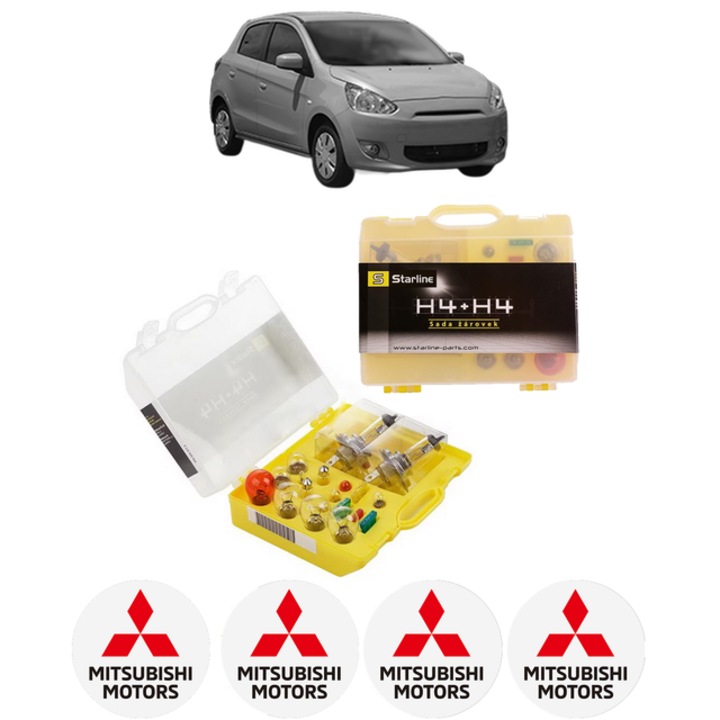 Kit trusa Set becuri H4 compatibila cu MITSUBISHI MIRAGE / SPACE STAR VI Hatchback (A0_A) din 2012-2020, bec far, semnalizare, pozitie, iluminare numar, frana, plafoniera, stop frana
