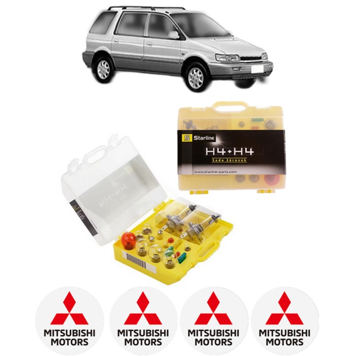 Kit trusa Set becuri H4 compatibila cu MITSUBISHI SANTAMO (UG) din 1999-2004, bec far, semnalizare, pozitie, iluminare numar, frana, plafoniera, stop frana