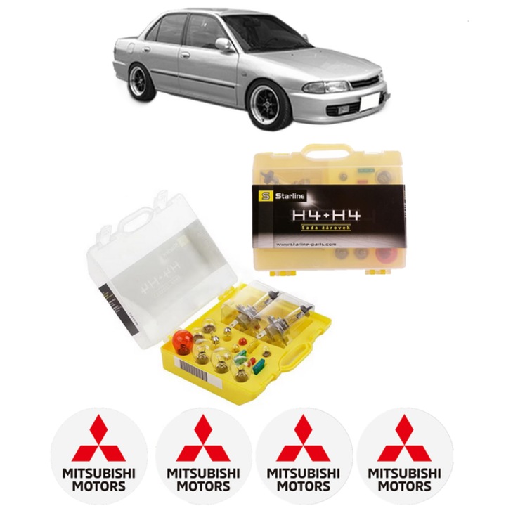 Kit trusa Set becuri H4 compatibila cu MITSUBISHI LANCER V (CB_A, CD_A, CE_A) din 1992-1996, bec far, semnalizare, pozitie, iluminare numar, frana, plafoniera, stop frana
