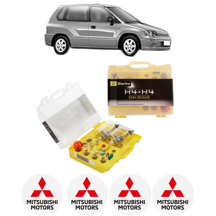 Kit trusa Set becuri H4 compatibila cu MITSUBISHI SPACE RUNNER (N6_W, N7_W) din 1999-2003, bec far, semnalizare, pozitie, iluminare numar, frana, plafoniera, stop frana