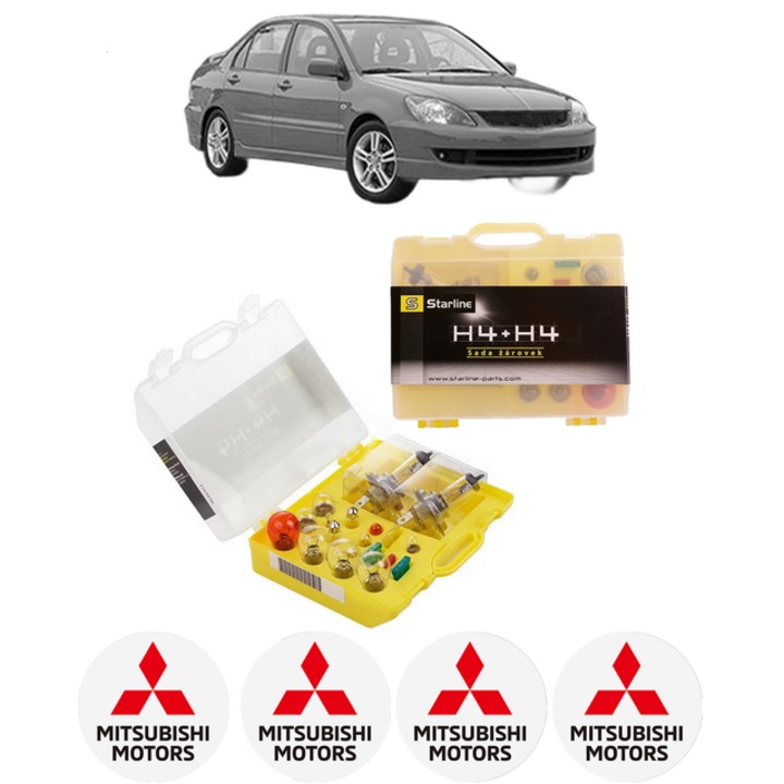 Kit trusa Set becuri H4 compatibila cu MITSUBISHI LANCER VII (CS_A, CT_A) din 2000-2013, bec far, semnalizare, pozitie, iluminare numar, frana, plafoniera, stop frana