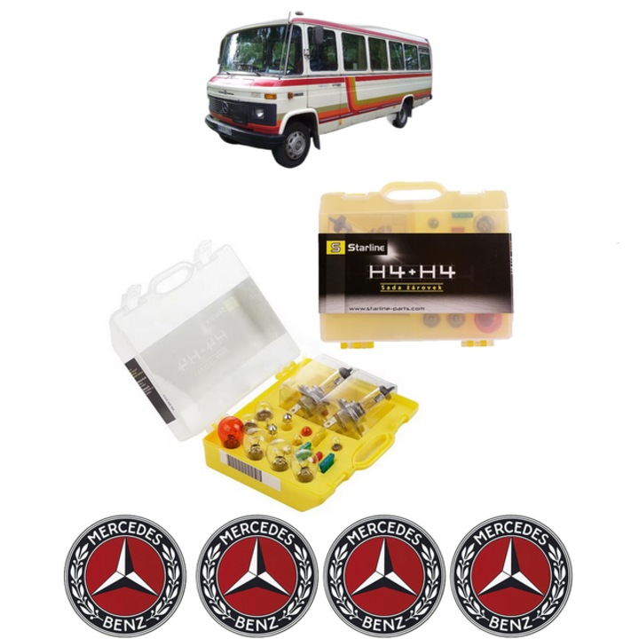 Kit trusa Set becuri H4 compatibila cu MERCEDES-BENZ O 309 din 1968-1989, bec far, semnalizare, pozitie, iluminare numar, frana, plafoniera, stop frana
