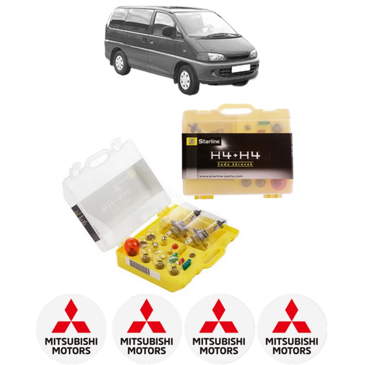 Kit trusa Set becuri H4 compatibila cu MITSUBISHI L400 Bus (PD_W, PC_W, PA_V, PB_V, PA_W) din 1995-2005, bec far, semnalizare, pozitie, iluminare numar, frana, plafoniera, stop frana