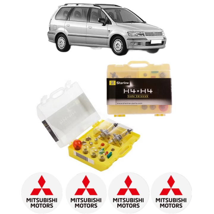 Kit trusa Set becuri H4 compatibila cu MITSUBISHI SPACE WAGON (N9_W, N8_W) din 1998-2004, bec far, semnalizare, pozitie, iluminare numar, frana, plafoniera, stop frana
