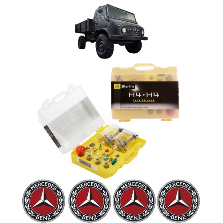 Kit trusa Set becuri H4 compatibila cu MERCEDES-BENZ UNIMOG din 1988-1996, bec far, semnalizare, pozitie, iluminare numar, frana, plafoniera, stop frana