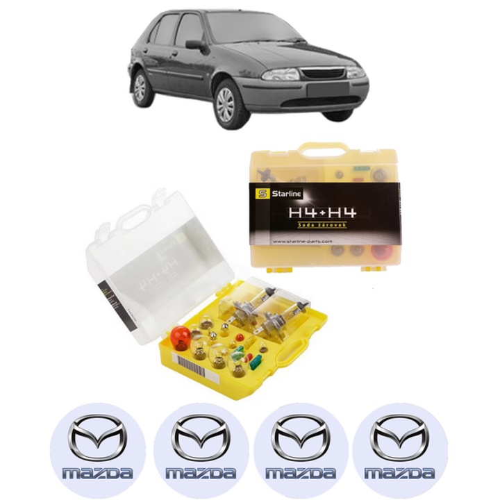 Kit trusa Set becuri H4 compatibila cu MAZDA 121 III (JASM, JBSM) din 1996-2003, bec far, semnalizare, pozitie, iluminare numar, frana, plafoniera, stop frana