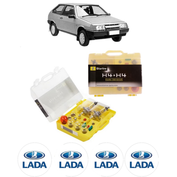 Kit trusa Set becuri H4 compatibila cu LADA SAMARA (2108, 2109, 2113, 2114) din 1986-2006, bec far, semnalizare, pozitie, iluminare numar, frana, plafoniera, stop frana