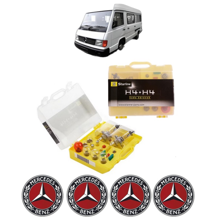 Kit trusa Set becuri H4 compatibila cu MERCEDES-BENZ MB Bus (W631) din 1988-1996, bec far, semnalizare, pozitie, iluminare numar, frana, plafoniera, stop frana