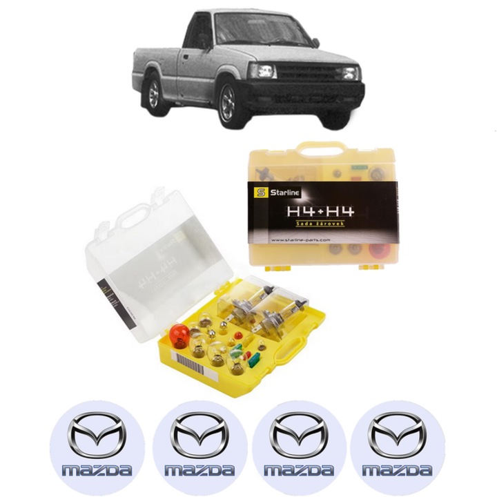 Kit trusa Set becuri H4 compatibila cu MAZDA B-SERIE (UF) din 1985-1999, bec far, semnalizare, pozitie, iluminare numar, frana, plafoniera, stop frana