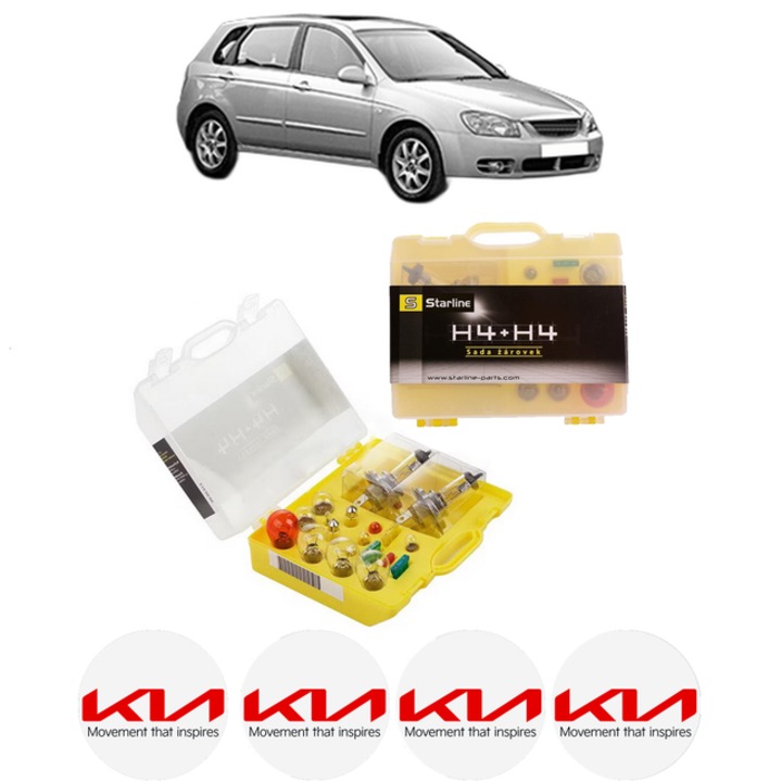 Kit trusa Set becuri H4 compatibila cu KIA CERATO I Hatchback (LD) din 2004-2007, bec far, semnalizare, pozitie, iluminare numar, frana, plafoniera, stop frana
