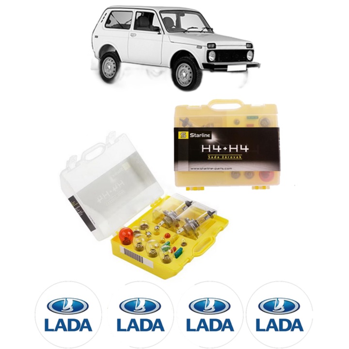 Kit trusa Set becuri H4 compatibila cu LADA NIVA Closed Off-Road Vehicle (2121, 2131) din 1987-2015, bec far, semnalizare, pozitie, iluminare numar, frana, plafoniera, stop frana