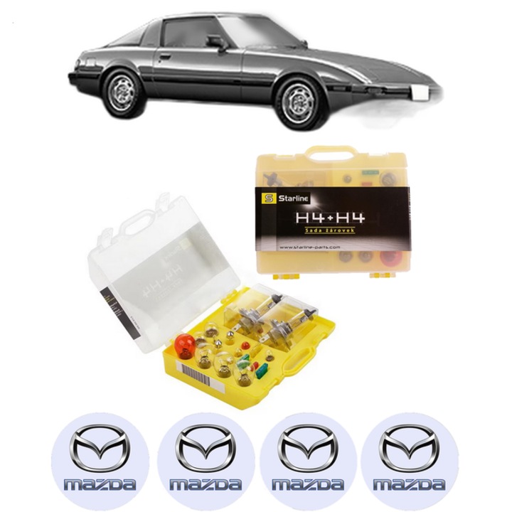 Kit trusa Set becuri H4 compatibila cu MAZDA RX-7 I (SA) din 1979-1986, bec far, semnalizare, pozitie, iluminare numar, frana, plafoniera, stop frana