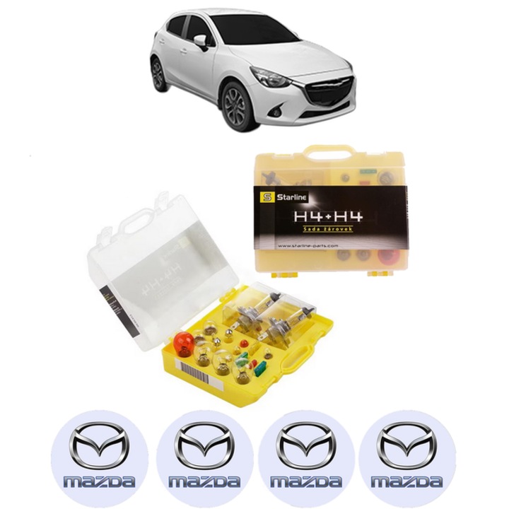 Kit trusa Set becuri H4 compatibila cu MAZDA 2 Hatchback (DL, DJ) din 2014-2021, bec far, semnalizare, pozitie, iluminare numar, frana, plafoniera, stop frana
