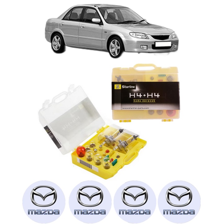 Kit trusa Set becuri H4 compatibila cu MAZDA 323 S VI Saloon (BJ) din 1998-2004, bec far, semnalizare, pozitie, iluminare numar, frana, plafoniera, stop frana