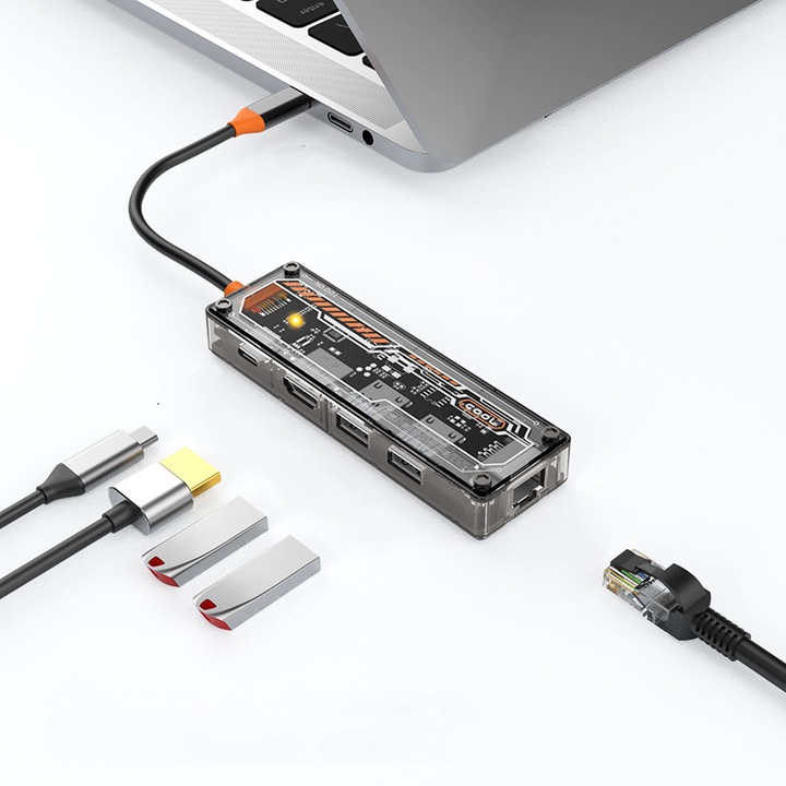 Hub USB-C 5-in-1, 4K, 100W Power Delivery, 1 port USB 3.0, 1 port USB 2.0, pentru laptopuri Type C