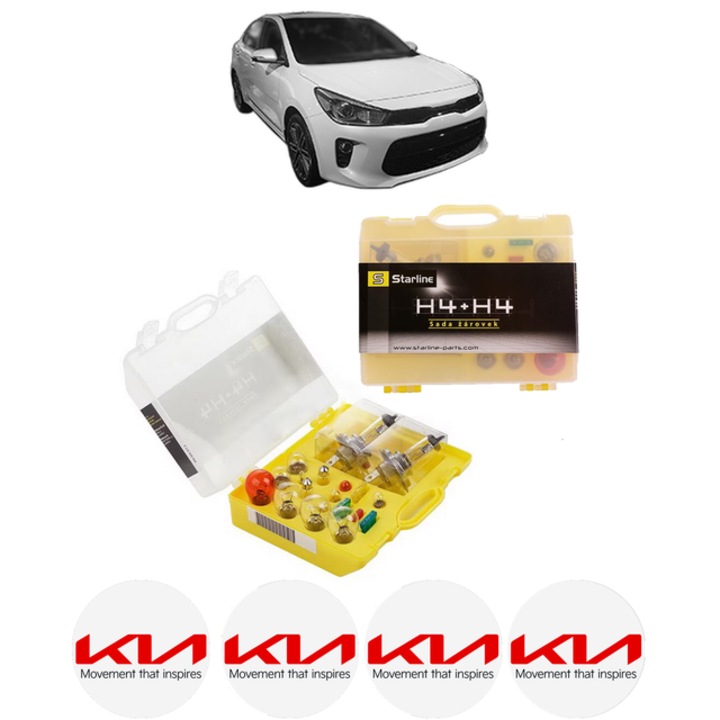 Kit trusa Set becuri H4 compatibila cu KIA RIO IV Hatchback Van (YB, SC, FB) din 2017, bec far, semnalizare, pozitie, iluminare numar, frana, plafoniera, stop frana