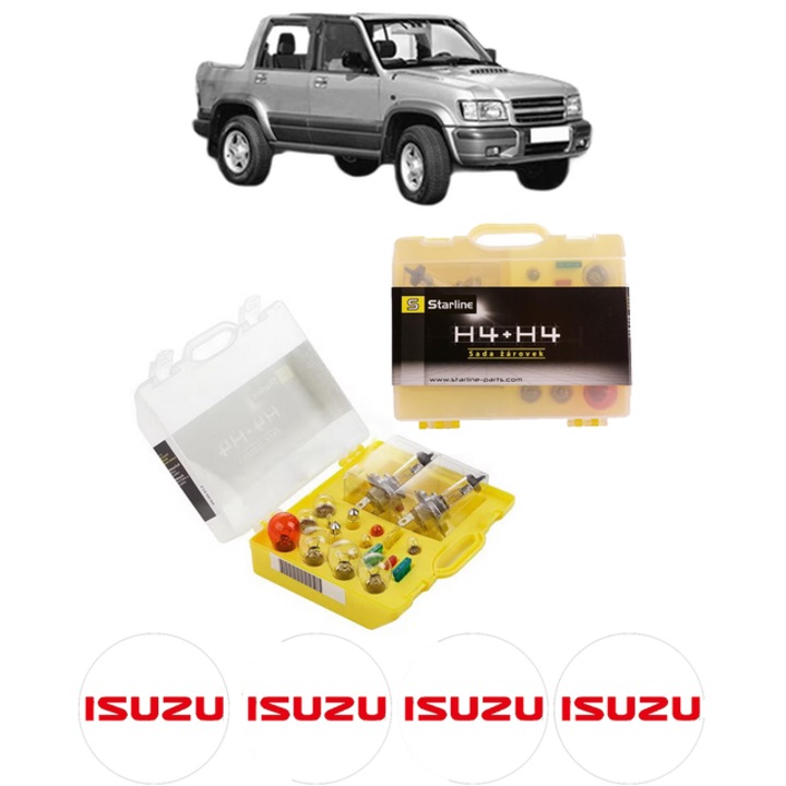 Kit trusa Set becuri H4 compatibila cu ISUZU TROOPER III Open Off-Road Vehicle din 2000-2004, bec far, semnalizare, pozitie, iluminare numar, frana, plafoniera, stop frana