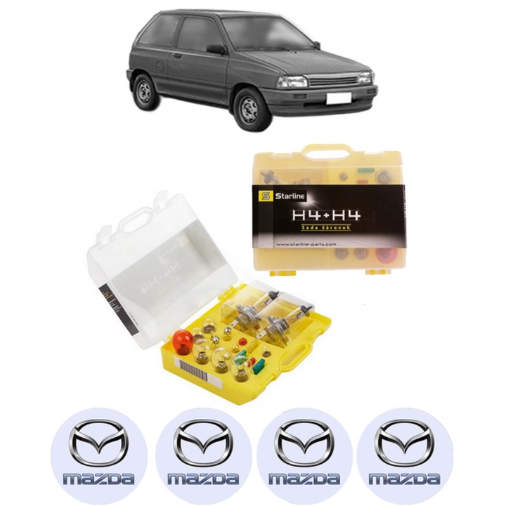 Kit trusa Set becuri H4 compatibila cu MAZDA 121 I (DA) din 1987-1991, bec far, semnalizare, pozitie, iluminare numar, frana, plafoniera, stop frana